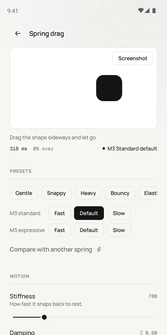 Hapture spring drag editor with presets and sliders